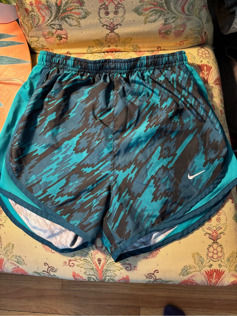 Nike Teal Camo Athletic Shorts with Mesh Panels